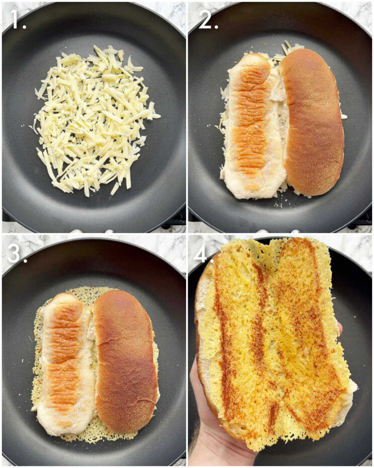 4 step by step photos showing how to make cheese crusted bread