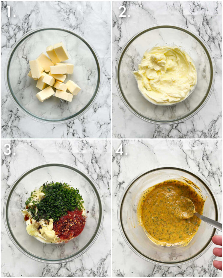 4 step by step photos showing how to make cowboy butter